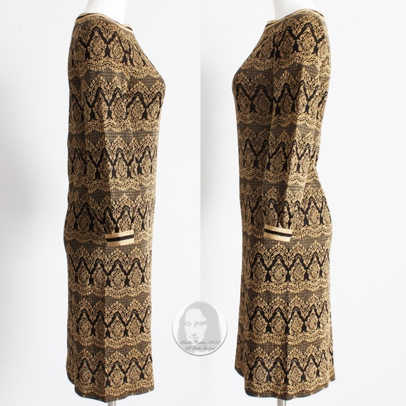 Vintage Dress Knit Bobette Imports France Black Gold Lurex Tricot Long Sleeve 10 - Picture 7 of 9